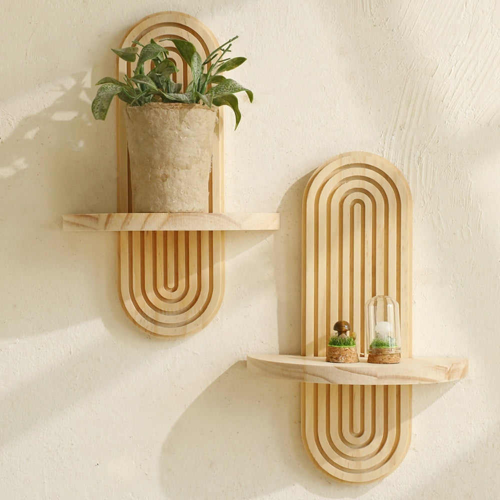 Bohemian Oval Thread Creative Solid Wood Wall Flower Pot Storage Rack