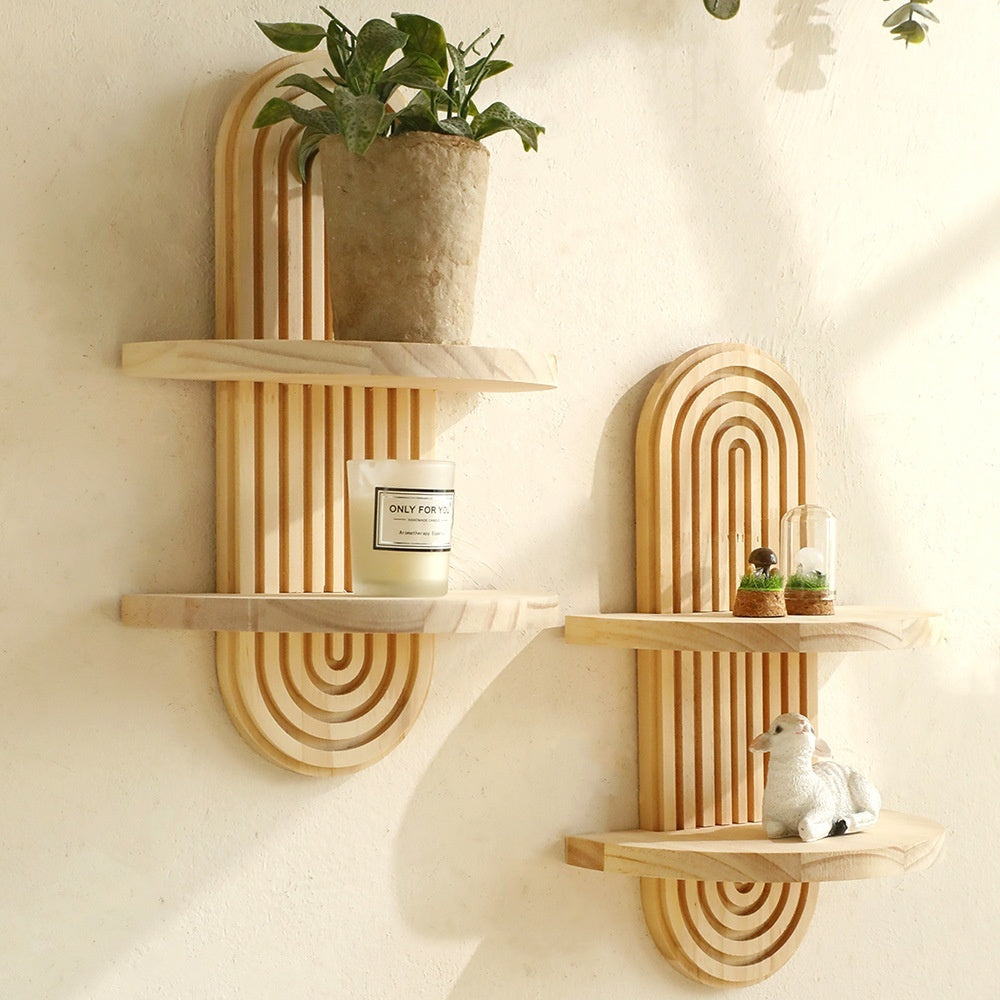 Bohemian Oval Thread Creative Solid Wood Wall Flower Pot Storage Rack